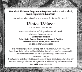 Traueranzeige von Dieter Döhrer von Südthüringer Presse