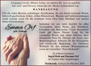 Traueranzeige von Emma Orf von Südthüringer Presse