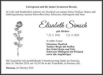 Traueranzeige von Elisabeth Simsch von Südthüringer Presse