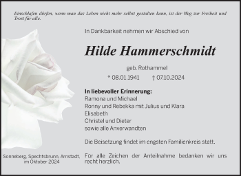 Traueranzeige von Hilde Hammerschmidt von Südthüringer Presse