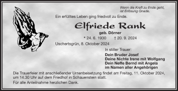 Traueranzeige von Elfriede Rank von Frankenpost