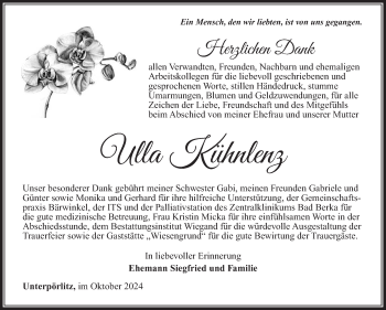 Traueranzeige von Ulla Kühnlenz von Südthüringer Presse