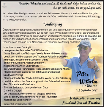 Traueranzeige von Peter Wilhelm von Südthüringer Presse