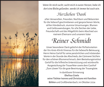 Traueranzeige von Reiner Schmidt von Südthüringer Presse