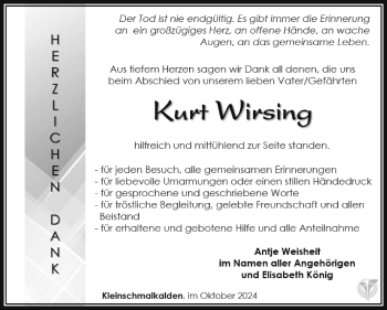 Traueranzeige von Kurt Wirsing von Südthüringer Presse