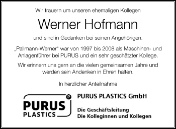 Traueranzeige von Werner Hofmann von Frankenpost