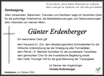 Traueranzeige von Günter Erdenberger von Südthüringer Presse