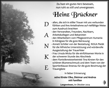 Traueranzeige von Heinz Brückner von Südthüringer Presse