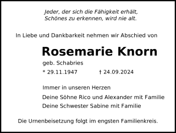 Traueranzeige von Rosemarie Knorn von Südthüringer Presse