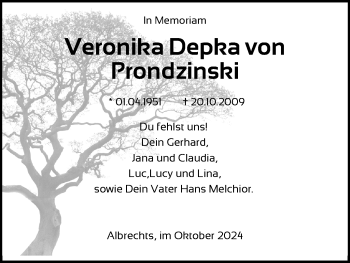 Traueranzeige von Veronika Depka von Prondzinski von Südthüringer Presse