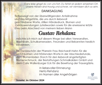 Traueranzeige von Gustav Rehdanz von Südthüringer Presse