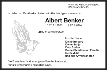 Traueranzeige von Albert Benker von Frankenpost