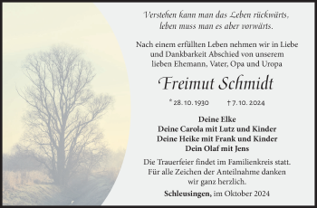 Traueranzeige von Freimut Schmidt von Südthüringer Presse