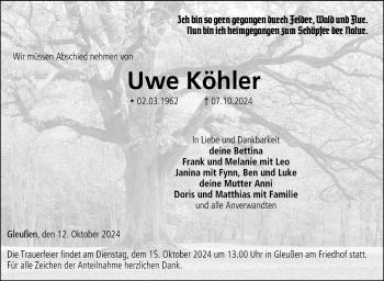 Traueranzeige von Uwe Köhler von Neue Presse Coburg