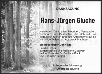 Traueranzeige von Hans-Jürgen Gluche von Südthüringer Presse