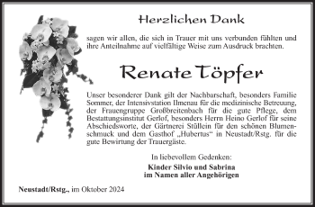 Traueranzeige von Renate Töpfer von Südthüringer Presse
