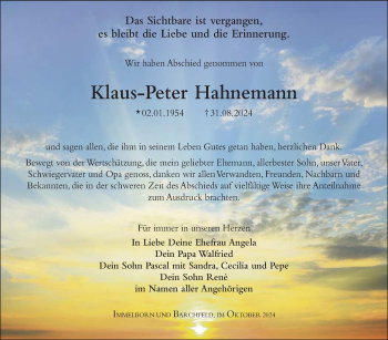 Traueranzeige von Klaus-Peter Hahnemann von Südthüringer Presse