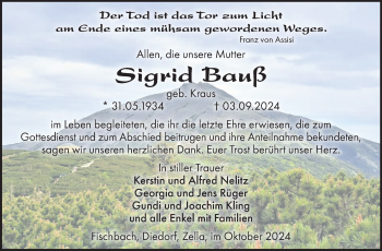 Traueranzeige von Sigrid Bauß von Südthüringer Presse