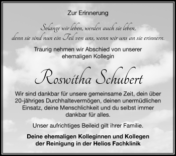 Traueranzeige von Roswitha Schubert von Südthüringer Presse
