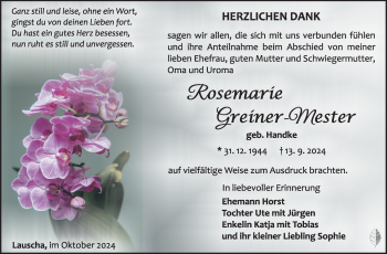 Traueranzeige von Rosemarie Greiner-Mester von Südthüringer Presse