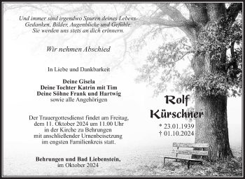 Traueranzeige von Rolf Kürschner von Südthüringer Presse