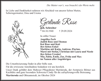 Traueranzeige von Gerlind Rose von Südthüringer Presse