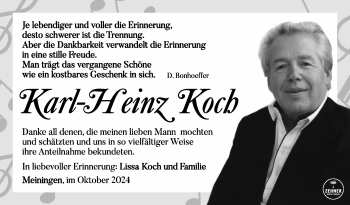 Traueranzeige von Karl-Heinz Koch von Südthüringer Presse