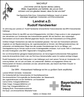 Traueranzeige von Rudolf Handwerker von Neue Presse Coburg