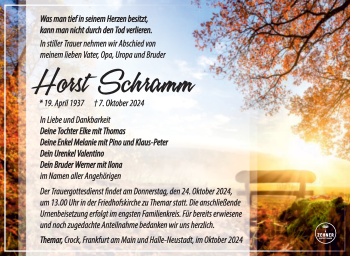 Traueranzeige von Horst Schramm von Südthüringer Presse