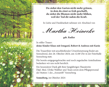 Traueranzeige von Martha Heinecke von Südthüringer Presse
