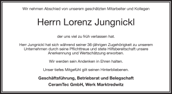 Traueranzeige von Lorenz Jungnickl von Frankenpost