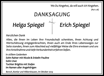 Traueranzeige von Helga und Erich Spiegel von Südthüringer Presse