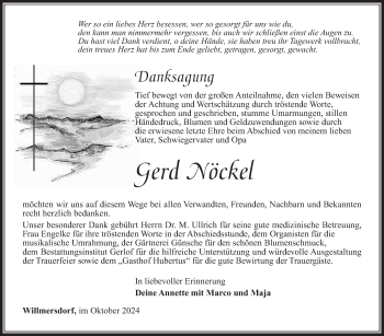 Traueranzeige von Gerd Nöckel von Südthüringer Presse