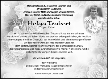 Traueranzeige von Helga Trabert von Südthüringer Presse