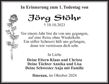 Traueranzeige von Jörg Stöhr von Südthüringer Presse