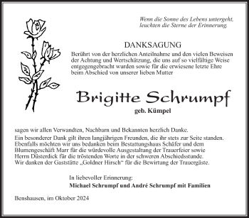 Traueranzeige von Brigitte Schrumpf von Südthüringer Presse