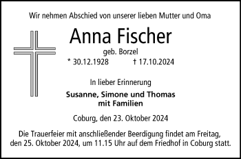Traueranzeige von Anna Fischer von Neue Presse Coburg