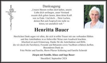 Traueranzeige von Henritta Bauer von Südthüringer Presse
