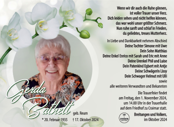 Traueranzeige von Gerda Bathelt von Südthüringer Presse