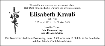 Traueranzeige von Elisabeth Krauß von Frankenpost