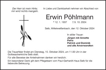Traueranzeige von Erwin Pöhlmann von Frankenpost