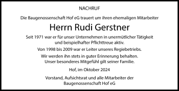 Traueranzeige von Rudi Gerstner von Frankenpost