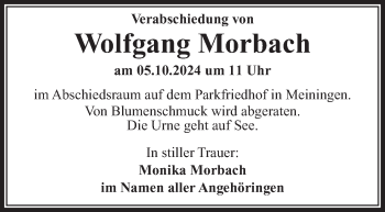 Traueranzeige von Wolfgang Morbach von Südthüringer Presse