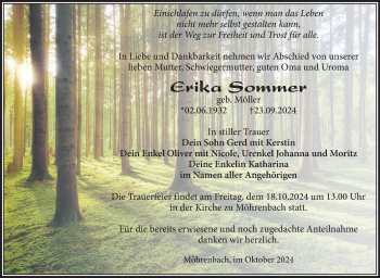 Traueranzeige von Erika Sommer von Südthüringer Presse