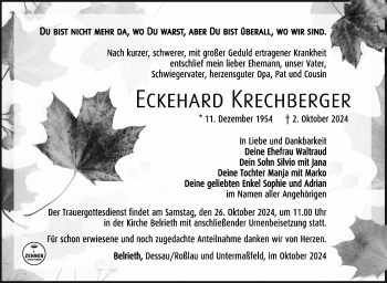 Traueranzeige von Eckehard Krechberger von Südthüringer Presse