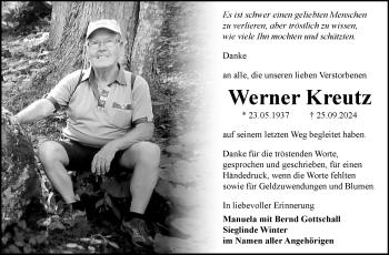 Traueranzeige von Werner Kreutz von Südthüringer Presse
