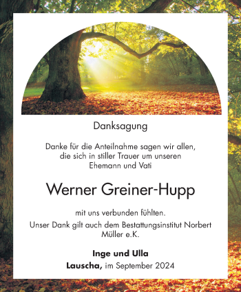 Traueranzeige von Werner Greiner-Hupp von Südthüringer Presse