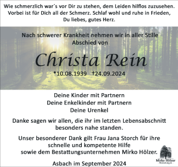 Traueranzeige von Christa Rein von Südthüringer Presse