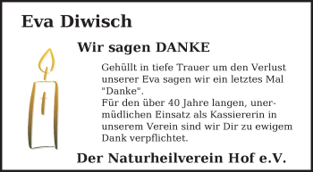 Traueranzeige von Eva Diwisch von Frankenpost