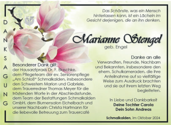 Traueranzeige von Marianne Stengel von Südthüringer Presse